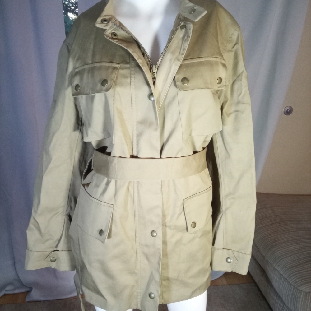 Banana Republic Tan Utility Jacket with Belted Waist and Epaulettes